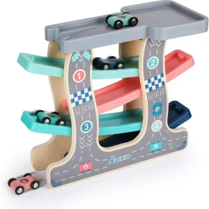 Baybee Wooden Gliding Car for Kids, Baby Toy Car Games, Kids Toys Set with 4 Race Track and Parking Slot
