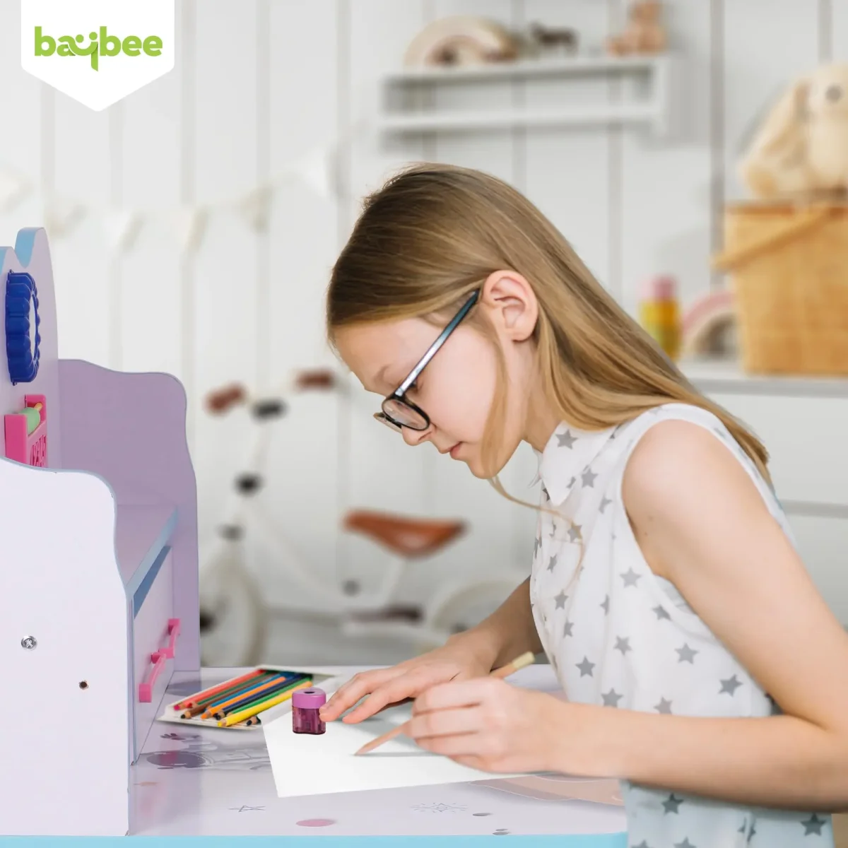Baybee Height Adjustable Study Table for Students Kids with Chair with Drawer, Storage - Image 3