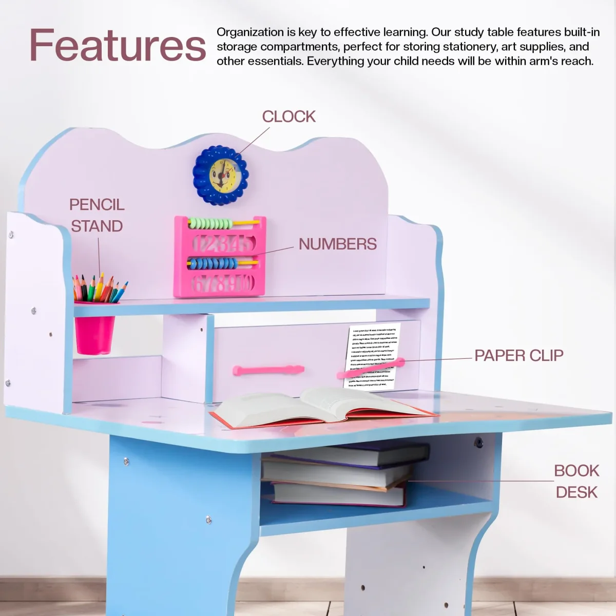 Baybee Height Adjustable Study Table for Students Kids with Chair with Drawer, Storage - Image 4