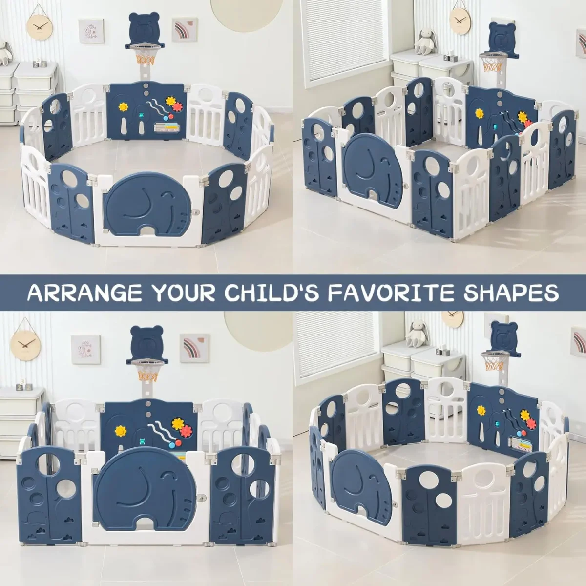 Baybee 2-in-1 Foldable Kids Playpen (16 Panel) with Basketball Set & Sensory Toys Baby Play Yard with Safety Lock for 0-5 Years - Image 4